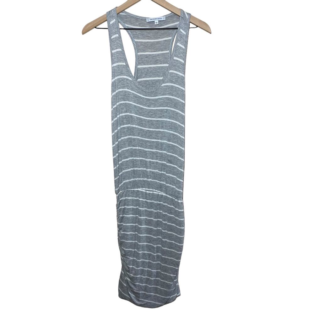 The Vanity Room Women's Gray White Striped Ruched Sleeveless Dress Size Small - Picture 1 of 9